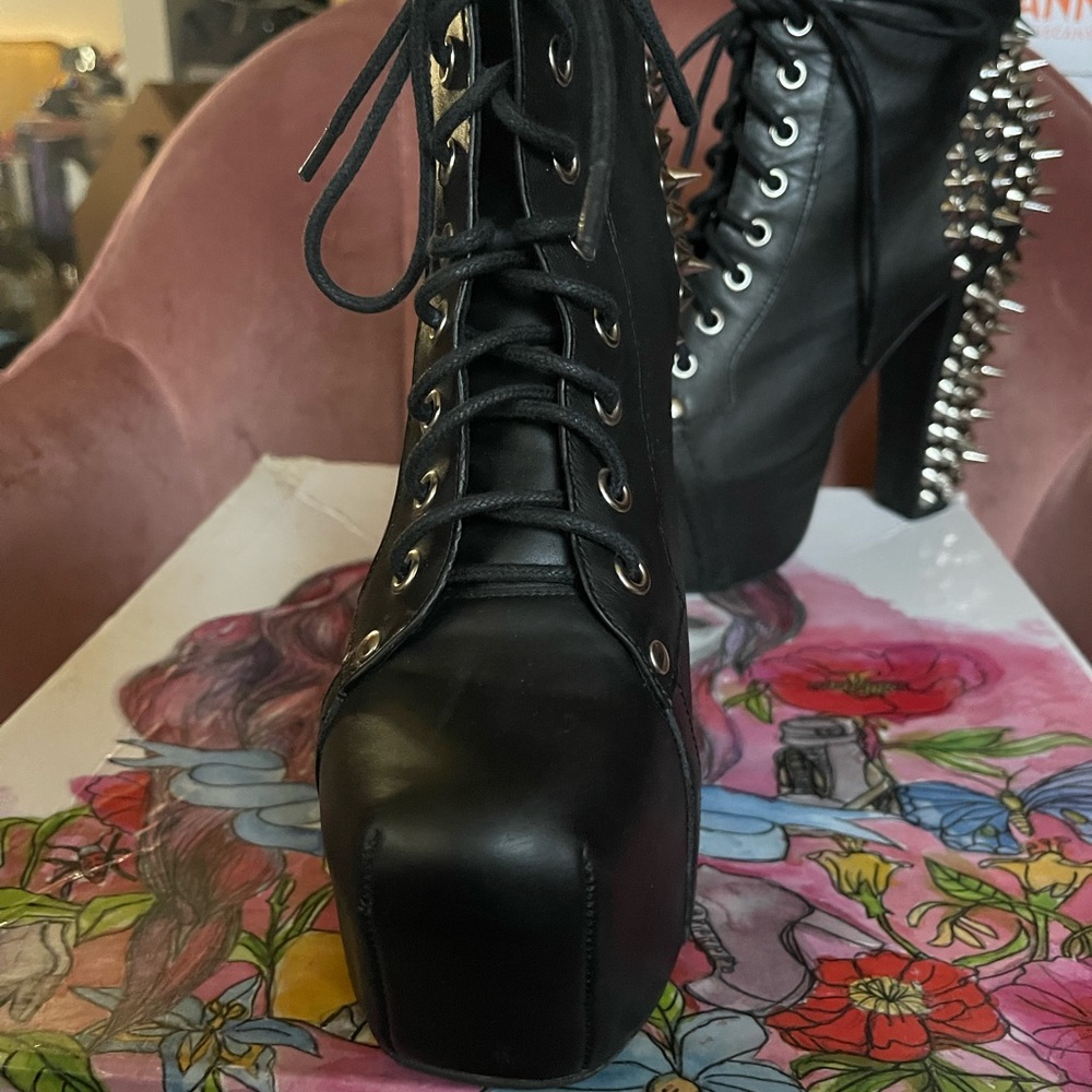 Jeffrey Campbell Black Platform Boots with Silver Studs - Picture 5 of 11